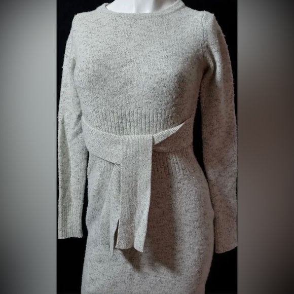 Ann Taylor Mix Wool Gray Knitted Sweater Belted Sweater Dress Size M - Picture 2 of 9